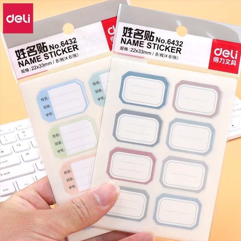 Deli 6432 χειρόγραφες ετικέτες ονόματος για παιδιά — αυτοκόλλητες, χαρτί, 8 ετικέτες ανά σελίδα