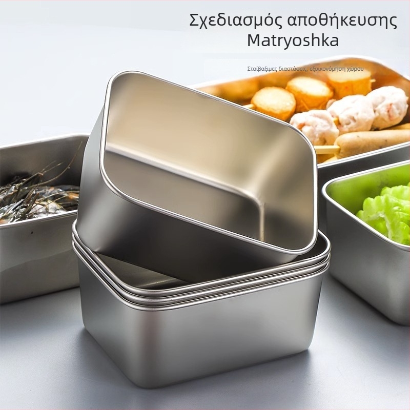 Ανοξείδωτο κουτί συντήρησης με καπάκι, τετράγωνο, 500 ml, αεροστεγές, μίας στρώσης, για ντιμλίνγκς και φρούτα, κατάλληλο για ψυγείο και καταψύκτη
