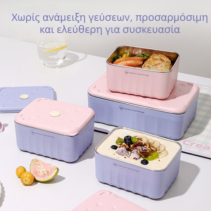 Δοχείο μεσημεριανού από 304 ανοξείδωτο χάλυβα, διπλό στρώμα, τετράγωνο, ασφαλές σε φούρνο μικροκυμάτων (Υλικά: PP + 304 ανοξείδωτος χάλυβας)