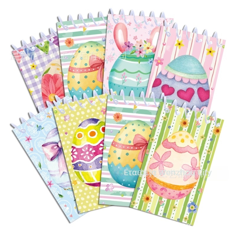 XQ129 Σπιράλ σημειωματάριο με θέμα το Πάσχα — σετ 8 τετράδια, 16 σελίδες κειμένου, 80 gsm χαρτί, δυνατότητα προσαρμογής