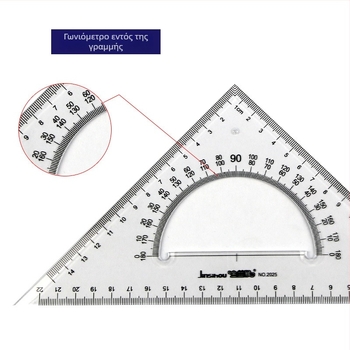 Σετ τρίγωνο χάρακα, διαφανής πλαστικός, μοντέλο 2030, με λειτουργία γωνιόμετρου, για μηχανικό σχέδιο και σχολικά είδη γραφείου, συσκευασία 2 τεμάχια