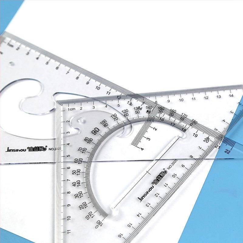 Σετ τρίγωνο χάρακα, διαφανής πλαστικός, μοντέλο 2030, με λειτουργία γωνιόμετρου, για μηχανικό σχέδιο και σχολικά είδη γραφείου, συσκευασία 2 τεμάχια