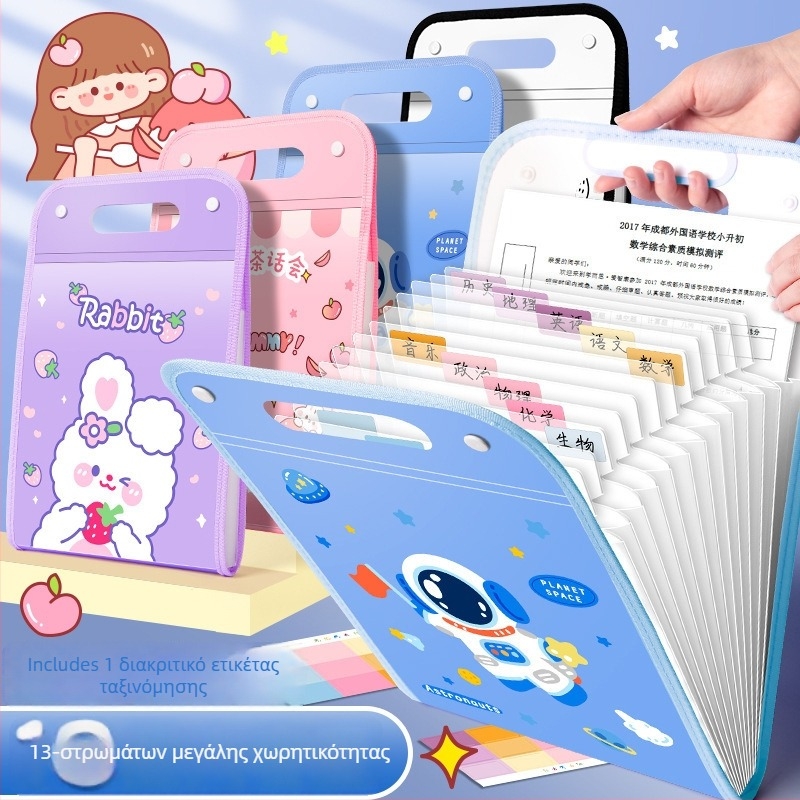 Kaba Bear KBX-7049 Φορητός Οργανωτής Αρχείων για Μαθητές, Πλαστικό, Με 12 Θήκες, Τσάντα Αποθήκευσης Εγγράφων για Διαγωνίσματα