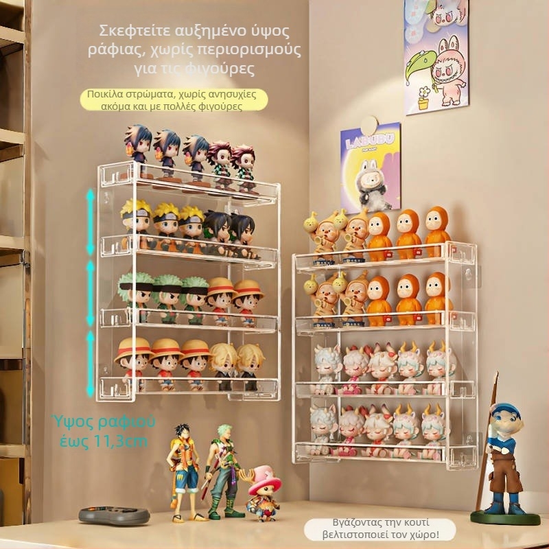 Επιτοίχιο ράφι προβολής κουτιών μυστηρίου για κούκλες, μοντέλο 888-3, πλαστικό, αναδιπλούμενο, Διαθέσιμη προσαρμογή και εκτύπωση λογότυπου