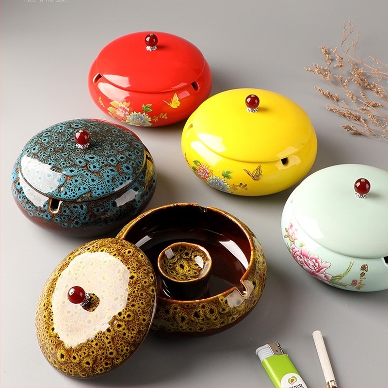 Κεραμικό τασάκι με καπάκι, ευρωπαϊκό στυλ, μοτίβο δράκου, αντιδιασπορά στάχτης, διακόσμητικό γραφείου και οικίας