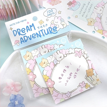 Αυτοκόλλητα σημειώματα 100 φύλλα, απλό στυλ, χαρτί γραφής, εκτύπωση με χαριτωμένα ζώα και λουλούδια