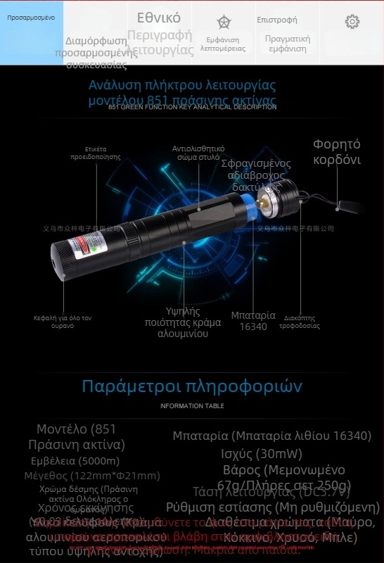 Πράσινος φακός λέιζερ με εφέ αστεριών
