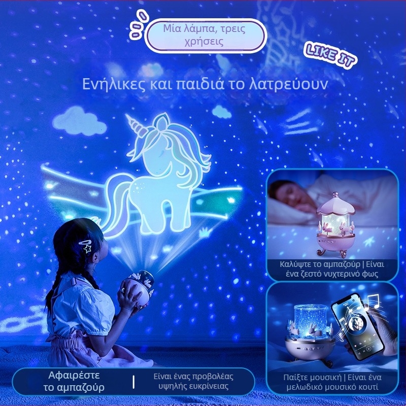 Προβολέας Αστρικού Ουρανού με Bluetooth Μουσικό Κουτί — Φωτιστικό Νύχτας Ατμόσφαιρας για Κορίτσια και Παιδιά, Δώρο Γενεθλίων