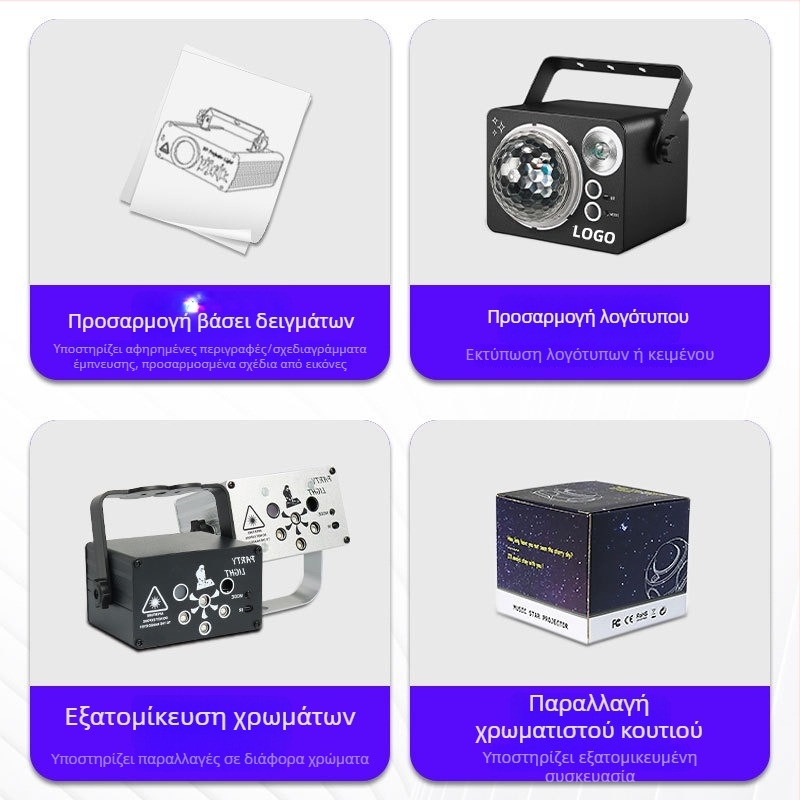 Μίνι σκηνικό φως λέιζερ με απομακρυσμένο και φωνητικό έλεγχο – πηγή λέιζερ + LED, μοντέλο R60, τροφοδοσία 5V USB, εσωτερική χρήση, αλουμινένιο περίβλημα, πιστοποίηση CE