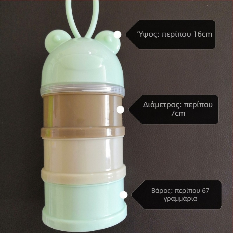 Φορητό κουτί γάλακτος σε σκόνη με πολυεπίπεδα διαμερίσματα, ανεξάρτητα τμήματα και καρτούν σχέδιο — μοντέλα με τρία ή τέσσερα επίπεδα για βρέφη 0–2 ετών.