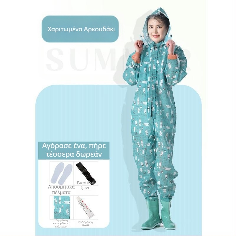 Γυναικείος αδιάβροχος συνδυασμός για νερό με παντελόνια και παπούτσια νερού, ολόσωμο ένδυμα βροχής για καλοκαίρι ψάρεμα