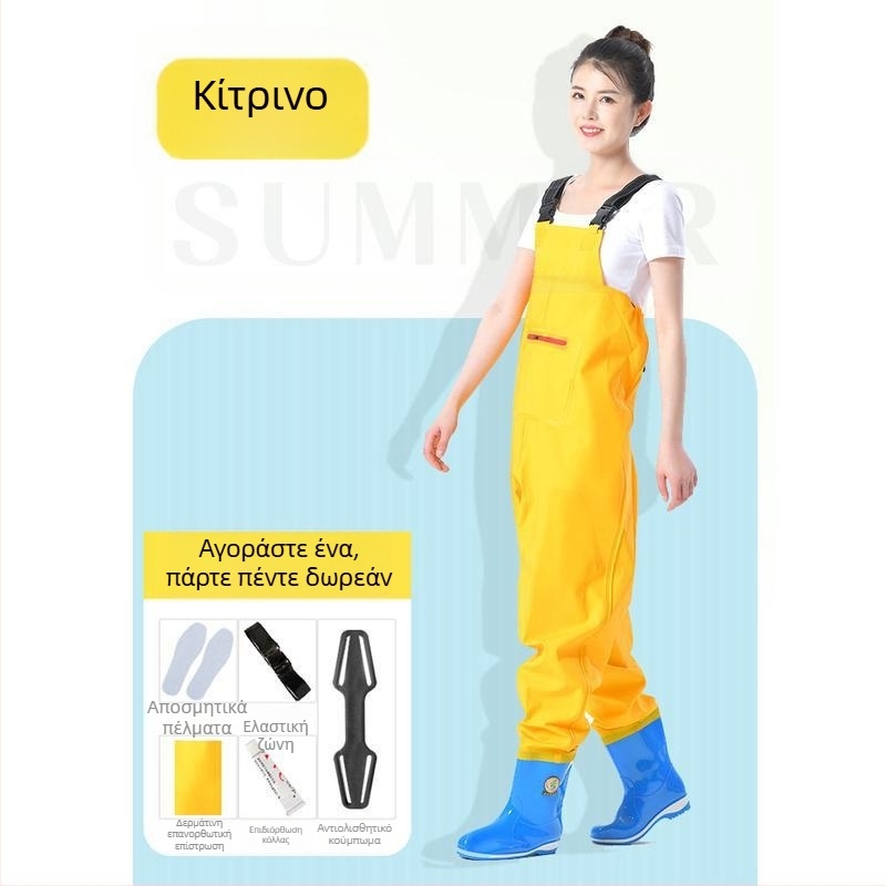 Γυναικείος αδιάβροχος συνδυασμός για νερό με παντελόνια και παπούτσια νερού, ολόσωμο ένδυμα βροχής για καλοκαίρι ψάρεμα