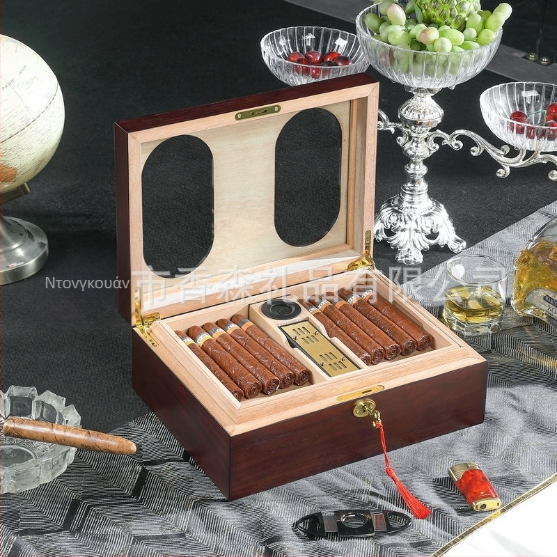 Κιβώτιο χουμιδόρου για πούρα από κέδρο, με διπλό παράθυρο, μεγάλη χωρητικότητα, χειροποίητο, κατά παραγγελία