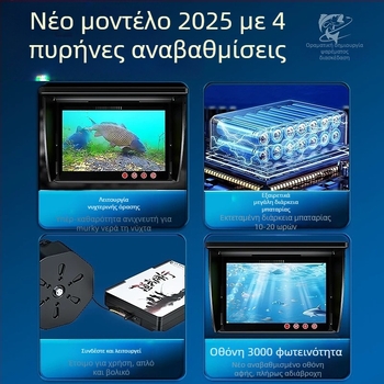 Υποβρύχια HD κάμερα ψαρέματος με οπτικό προβολέα, DC 10–18V, βάθος 0,6–500 m