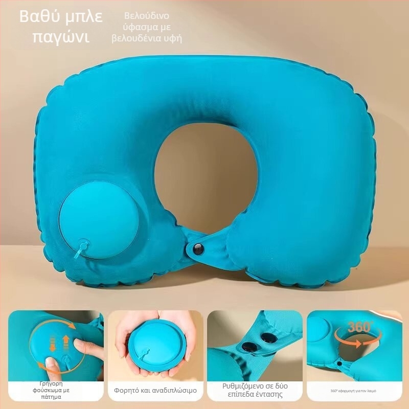 Μαξιλάρι ταξιδιού σε σχήμα U με φλοκωμένο ύφασμα, φορητό,αναδιπλούμενο και φουσκωτό, προστασία αυχένα, μαξιλάρι απορρόφησης κραδασμών