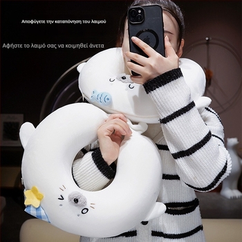 Μάξιλάρι αυχένα σε σχήμα U με αφρό μνήμης, φορητό για ταξίδια, στυλ καρτούν, ελαστικό υπερμαλακό κάλυμμα