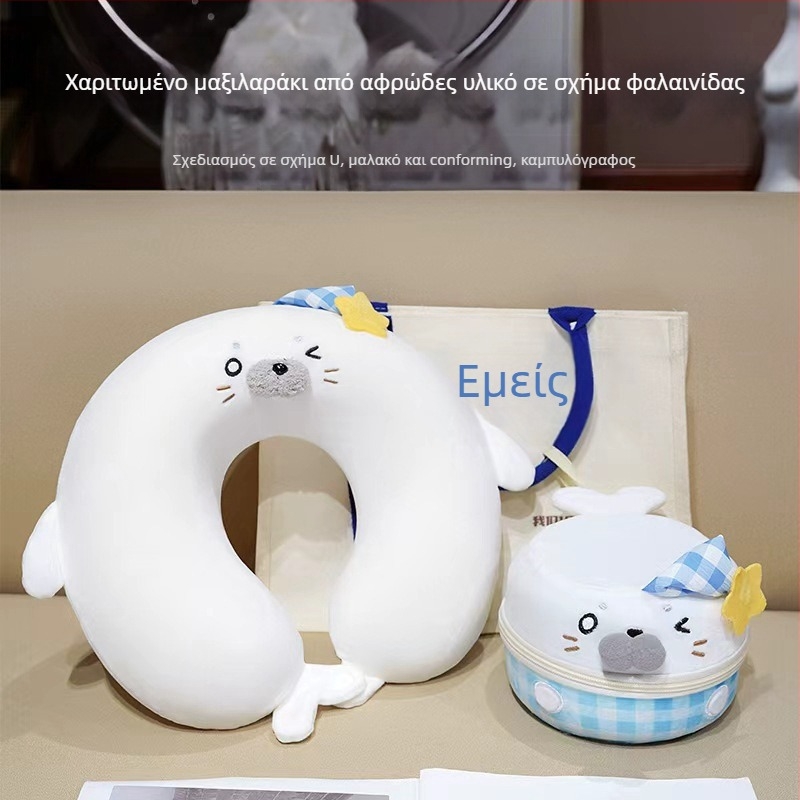 Μάξιλάρι αυχένα σε σχήμα U με αφρό μνήμης, φορητό για ταξίδια, στυλ καρτούν, ελαστικό υπερμαλακό κάλυμμα