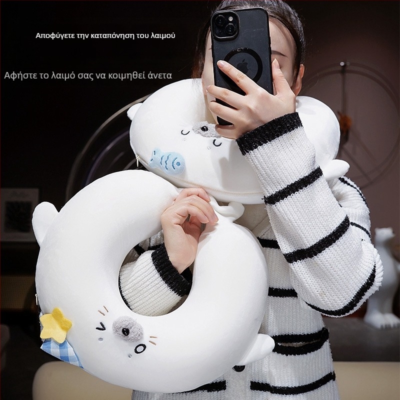 Μάξιλάρι αυχένα σε σχήμα U με αφρό μνήμης, φορητό για ταξίδια, στυλ καρτούν, ελαστικό υπερμαλακό κάλυμμα