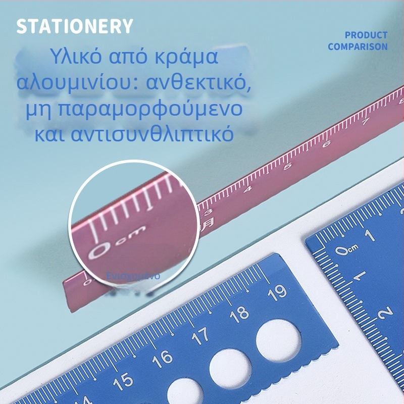 Σετ τεσσάρων χάρακων από κράμα αλουμινίου με γωνιόμετρο και παράλληλο χάρακα