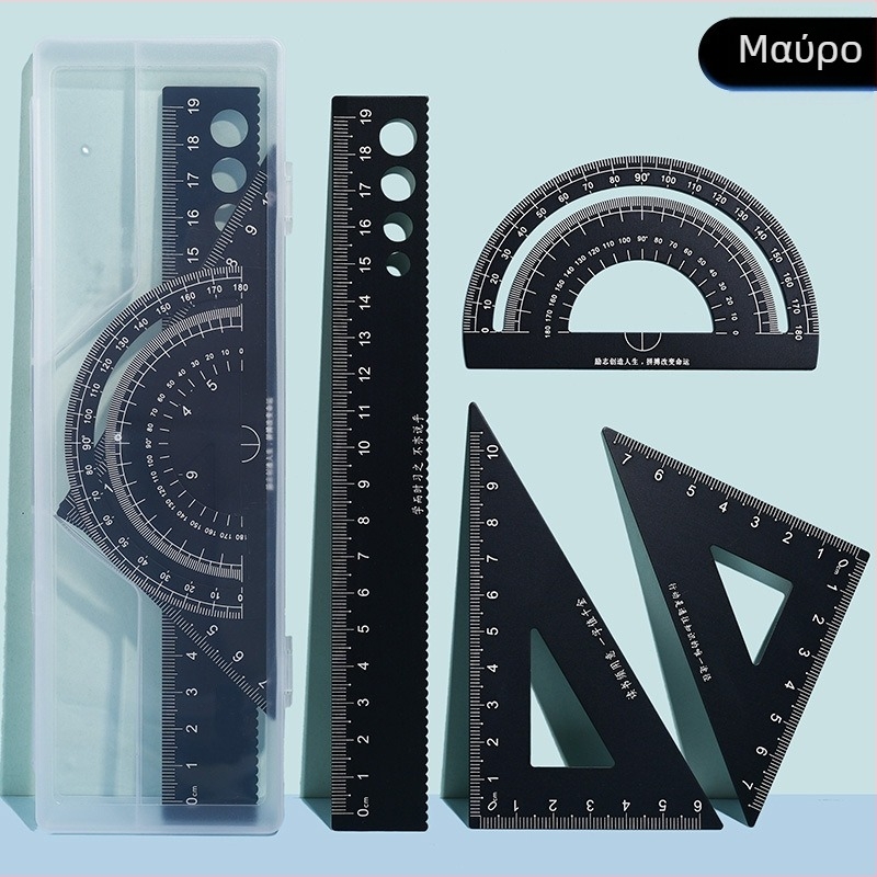 Σετ τεσσάρων χάρακων από κράμα αλουμινίου με γωνιόμετρο και παράλληλο χάρακα