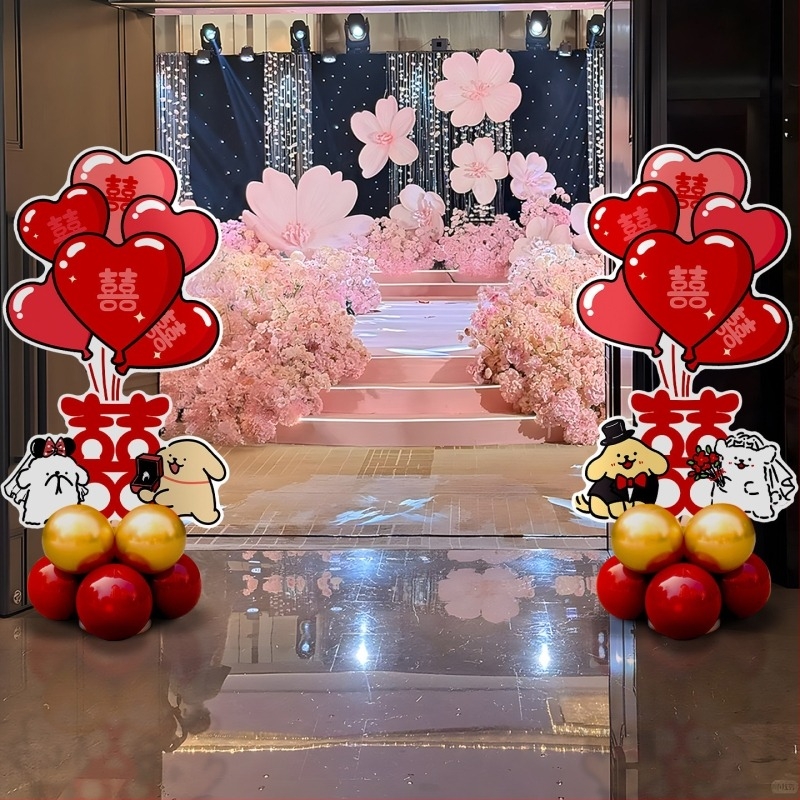 Σετ διακόσμησης γάμου με Xi-γραμμή και στήλη μπαλονιών KT, μεταξωτά λουλούδια; Κωδικός προϊόντος: F999J559695S77; Μάρκα Hongyuan