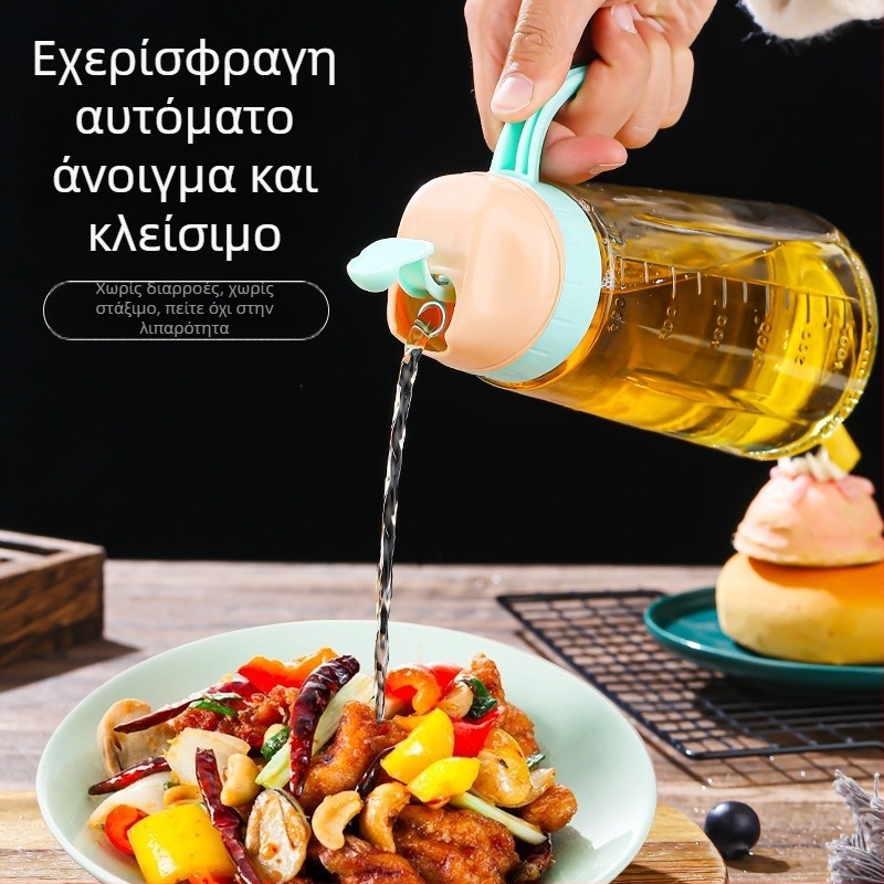 Γυάλινο μπουκάλι λαδιού με αυτόματο άνοιγμα-κλείσιμο, στεγανοποιημένο, με καπάκι