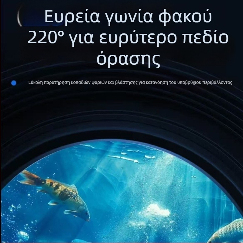 Υποβρύχιος ανιχνευτής ψαριών με ευρύ γωνίας 220°, τροφοδοσία DC 10–18V, εύρος βάθους 0,6–30 μ., γλωσσική υποστήριξη Αγγλικά