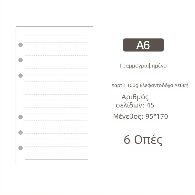 Διαφανής PVC δέτης για χαλαρά φύλλα, σελίδες με πλέγμα, 6 οπές, 45 φύλλα