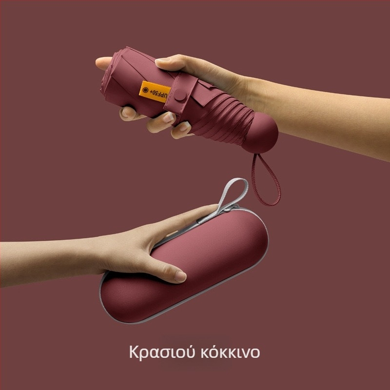 Πενταπλής κάψουλας ομπρέλα τσέπης - Χειροκίνητο άνοιγμα, 8 ακτίνες, σιδερένιος σκελετός, ύφασμα 190T, πλαστικό χερούλι, UPF >50