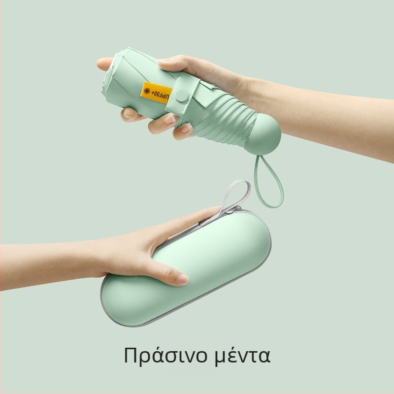 Πενταπλής κάψουλας ομπρέλα τσέπης - Χειροκίνητο άνοιγμα, 8 ακτίνες, σιδερένιος σκελετός, ύφασμα 190T, πλαστικό χερούλι, UPF >50