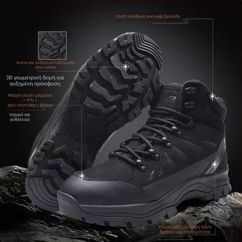 Χειμερινές Μπότες Χιονιού με Επένδυση Φλίς, Παχύτερη Μόνωση, Άνω Μέρος από Microfiber TPU Δερμάτινο, Αντιολισθητική Σόλα Καουτσούκ, Μεσαίο Ύψος