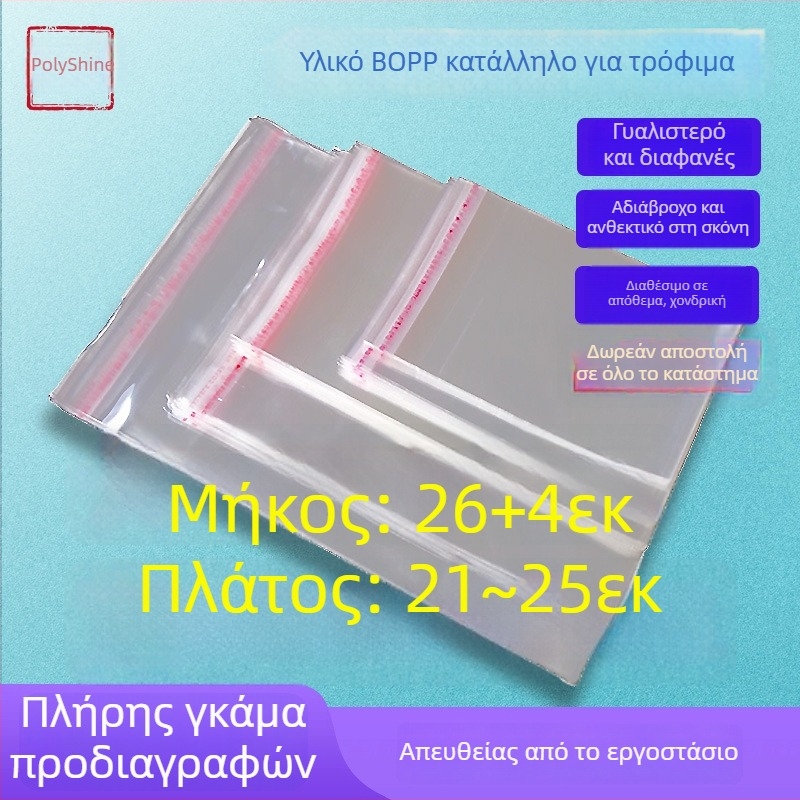 Ενισχυμένη αυτοκόλλητη σακούλα OPP, πλάτος 21–25 cm, μήκος 30 cm, αδιάβροχη σφραγιζόμενη θήκη αποθήκευσης για ρούχα και βιβλία