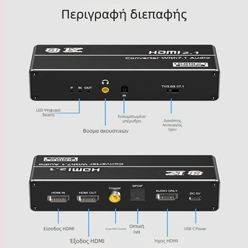 Διαχωριστής ήχου HDMI 2.1 με οπτική έξοδο, συμβατός με PS5/PC, 4K120Hz, καλώδιο 5 m, με τηλεχειριστήριο