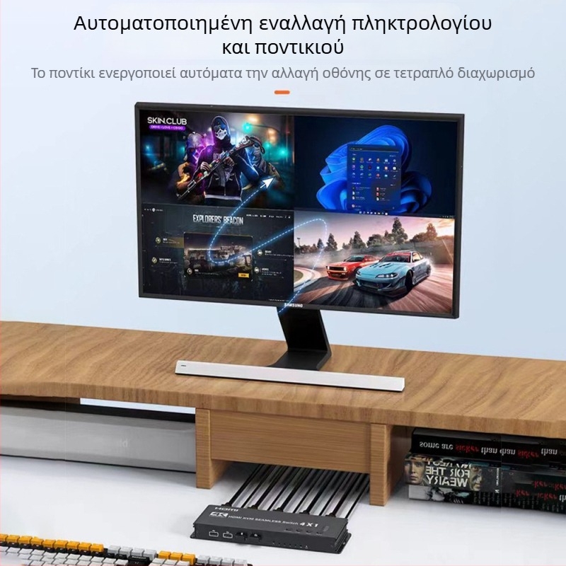 Διακόπτης KVM 4 σε 1, 4K@30Hz, συγχρονισμός ποντικιού μέσω οθόνης, συντομεύσεις πληκτρολογίου, αφύπνιση από απόσταση – μοντέλο K6-1, λύση 1826, διαχείριση ισχύος