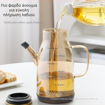 Γυάλινο δοχείο λαδιού με ευρύ στόμιο και καπάκι από ανοξείδωτο χάλυβα — για λάδι, σος σόγιας και ξύδι