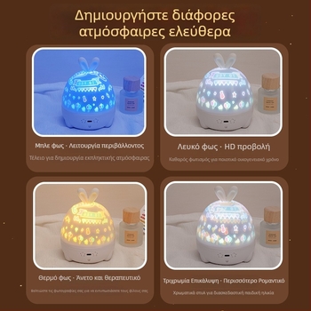 Προβολέας αστέρων με μουσικό κουτί — παιδικό νυχτερινό φως, τροφοδοσία USB ή μπαταρία, με ήχο, χωρίς έξυπνο έλεγχο