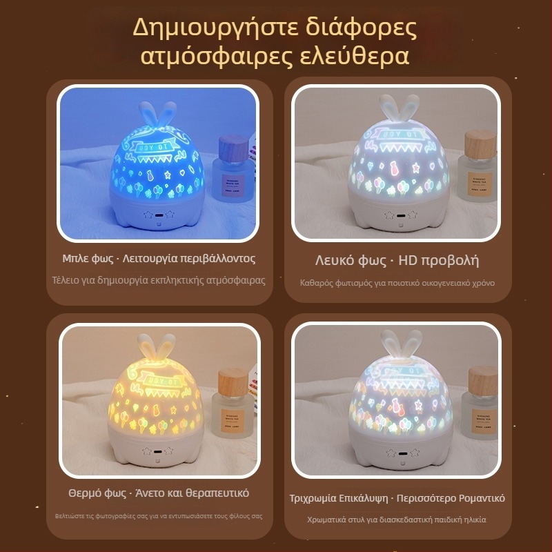 Προβολέας αστέρων με μουσικό κουτί — παιδικό νυχτερινό φως, τροφοδοσία USB ή μπαταρία, με ήχο, χωρίς έξυπνο έλεγχο