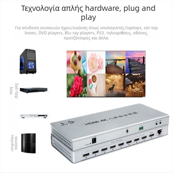 HDMI διακόπτης χωρίς διακοπές 8 εισόδων/1 εξόδου με 8-θυρών διανομέα, 1080p60, καλώδιο 5 m, διαχείριση ισχύος, συμβατό με όλα τα συστήματα