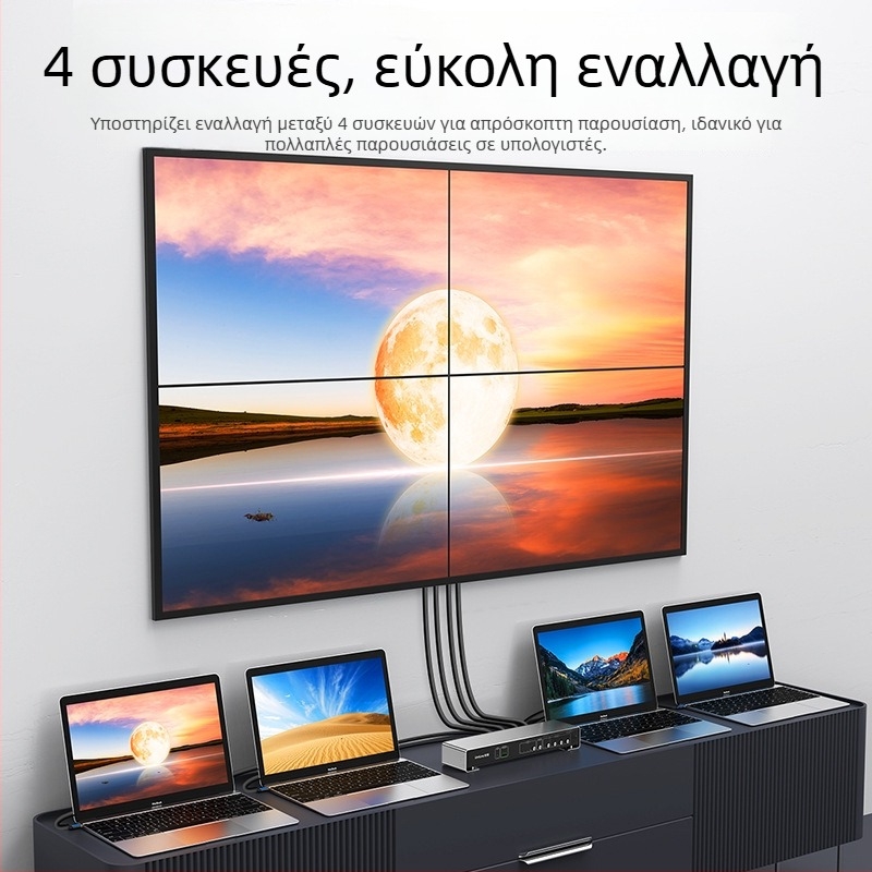 Unnlink 1149 HDMI διακόπτης με είσοδο 3× HDMI + 1× DVI και 4× HDMI εξόδους, 1080P