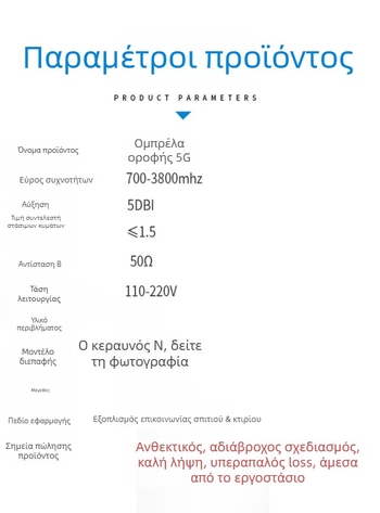 Αντένα ομοδιάμετρη κεφαλής μανιταριού, οροφής, 5G πλήρους δικτύου, ενισχυτής σήματος για κινητό τηλέφωνο και WiFi (Μοντέλο YJ031, Κέρδος 5, Εύρος συχνοτήτων 700–3800 MHz, Αντίσταση 50 Ω, SWR ≤ 1,5)