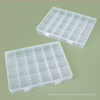 Κιβώτιο αποθήκευσης με 24 διαμερίσματα και καπάκι, PP πλαστικό, για εξαρτήματα και κοσμήματα