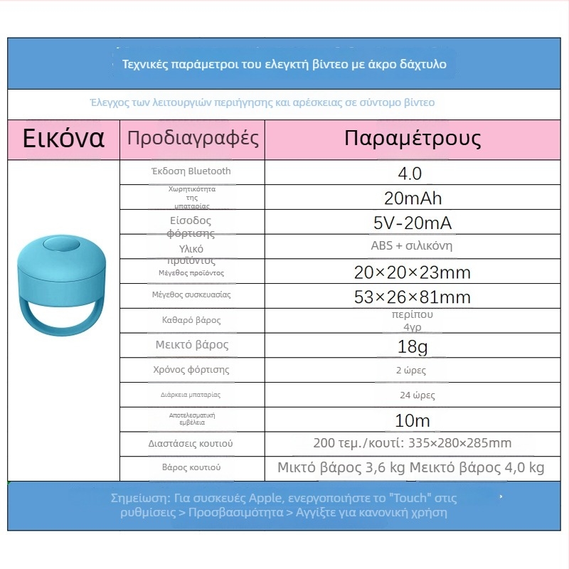 Δακτυλίδι Bluetooth τηλεχειριστήριο για selfies, μοντέλο ZL-01, Bluetooth 4.0, ABS + silica gel, βάρος περίπου 4 g