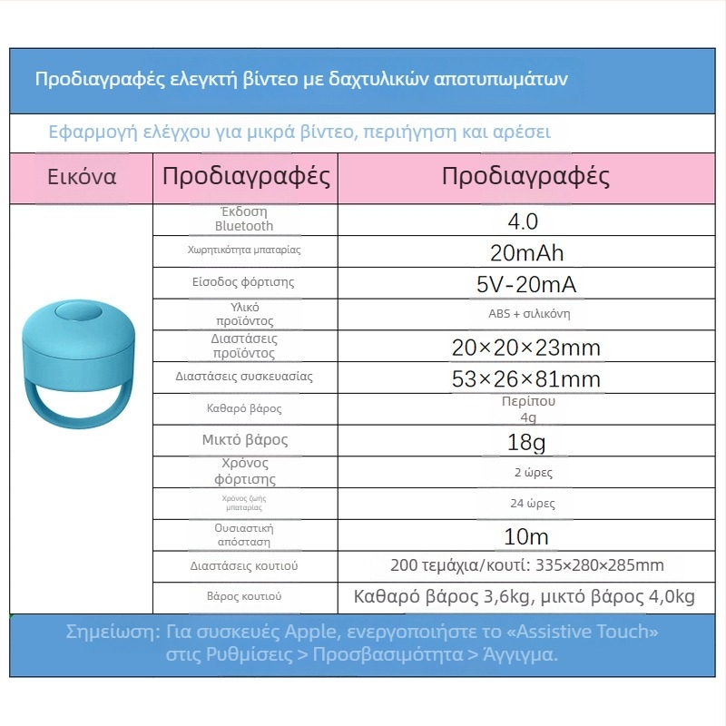 Δαχτυλίδι Bluetooth για selfies με ελεγκτή και κουμπί like και μετατροπή σελίδας — Μοντέλο Fingertip Praise 01, Bluetooth 5.0, ABS silica gel, περίπου 4 g
