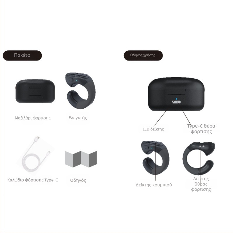 Ασύρματο Bluetooth απομακρυσμένο χειριστήριο για smartphones – δαχτυλίδι για selfie, μοντέλο TP-1, Bluetooth 5.0, ABS, 35 g, λειτουργία ύπνου με ένα κουμπί και έλεγχος έντασης ήχου