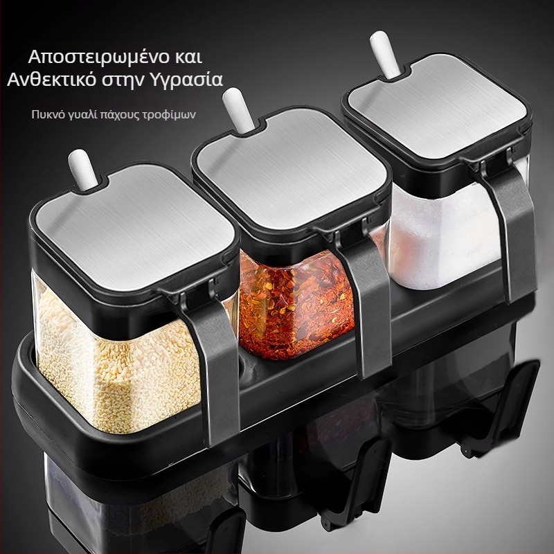 Σετ γυάλινα μπουκαλάκια για μπαχαρικά με βάση αποθήκευσης και λαβή, περιλαμβάνει κουτάλι από ανοξείδωτο χάλυβα 304 για στερεές μπαχαρικές ύλες