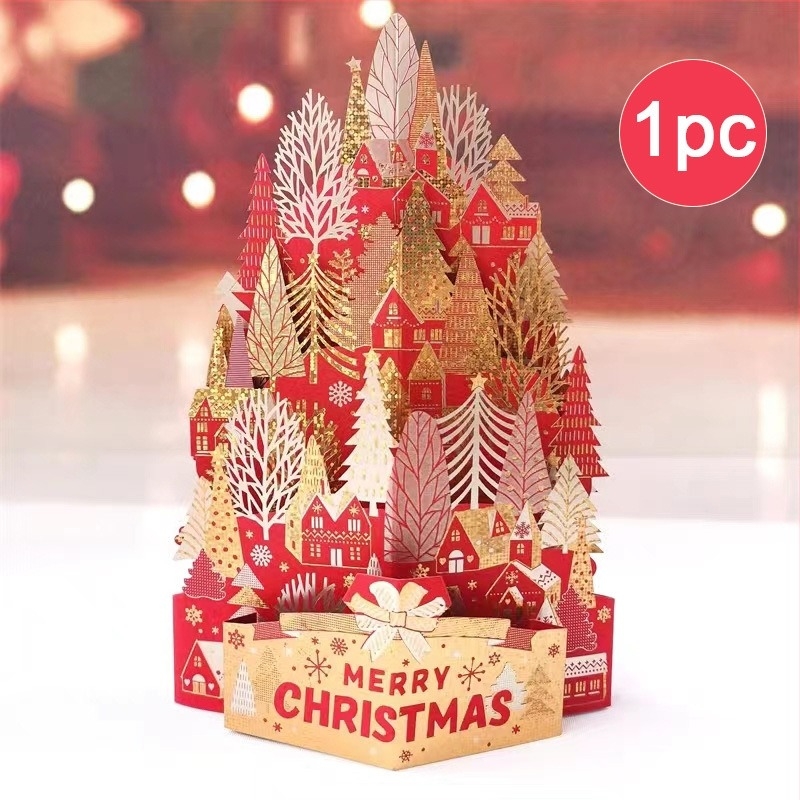 Κάρτα Ευχών με Θερμοχρωμικό 3D Σχέδιο, Με Φάκελο, Χρυσότυπωμένο Χαρτονένιο Γλυπτό για Χριστουγεννιάτικη Διακόσμηση