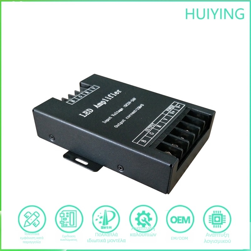 RGB LED ενισχυτής σήματος για λωρίδες, μεταλλικό περίβλημα, 5–24V, IP20, συνδεσμολογία με βιδωτό ακροδέκτη, με ελεγκτή