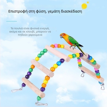 Παιχνίδι-σκάλα για πουλιά με κουνιστούς κύκλους — εκπαιδευτική σκαλάκι αναρρίχησης για παπαγάτους και cockatiel • Τύπος: Σκάλα για πουλιά • Είδος: Πτηνό • Εισαγωγή: Όχι