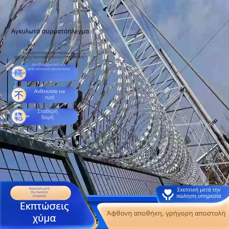 Γαλβανισμένος χάλυβας αγκαθωτό πλέγμα φράχτη, διπλό στρίψιμο (πολύκλων), δεξιό στύλ στριψίματος, δυτική διάταξη, για τοίχους φυλακών, περιμέτρους και σιδηροδρομικούς φράχτες