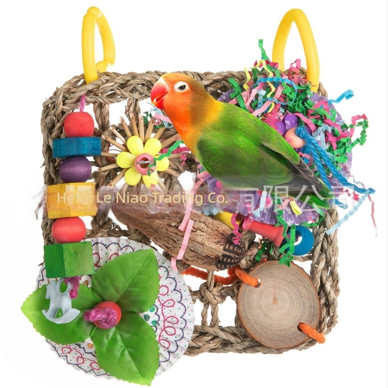 Παιχνίδι δαγκώματος για παπαγάλους με πλέγμα ανάβασης, πλέγμα από υδάτινο χορτάρι και τεμάχια φρούτων χορταριού, για πουλιά, χωρίς εισαγωγή, χωρίς εξουσιοδοτημένες ιδιωτικές μάρκες
